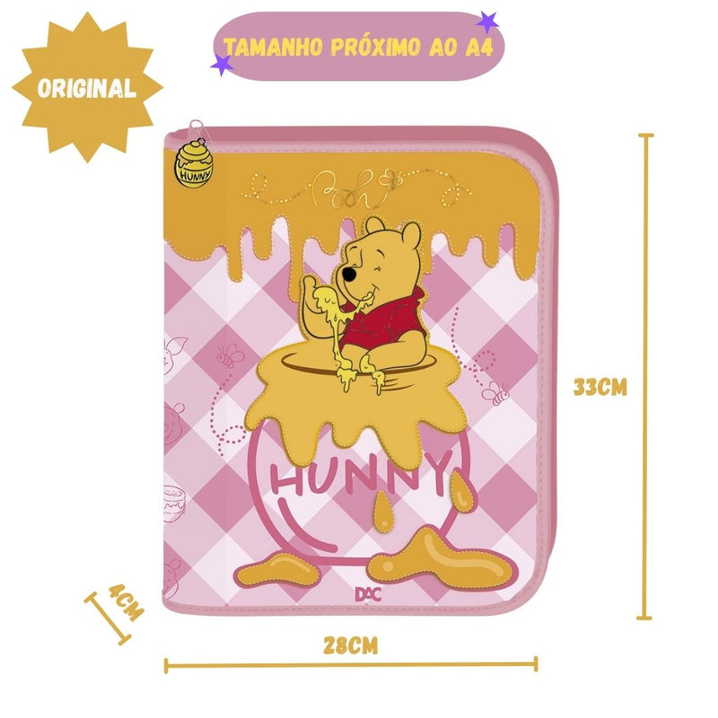 Fichário Caderno Argolado Ursinho POOH Zíper 48 Folhas Universitário A4 Escolar Disney Ponto Criativo