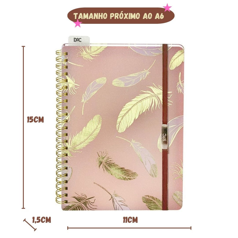 Mini Caderno Espiral Dreams A6 Com Régua e Elástico Anotação Organizador Pautado Dac Megalomania