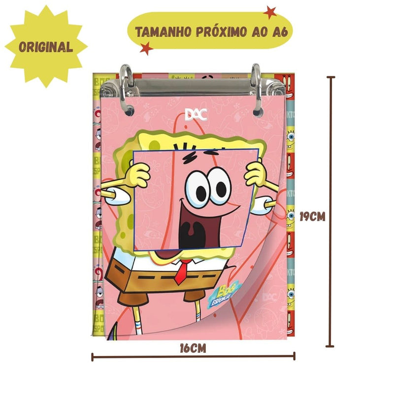 Caderno Argolado Mini Bob Esponja Escolar 80 folhas Anotações Nickelodeon