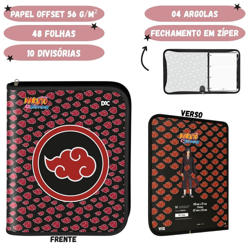 Caderno Universitário Argolado Naruto A4 48 Folhas Escolar 10 Divisórias Ninja Estudo Juvenil Aulas Ponto Criativo