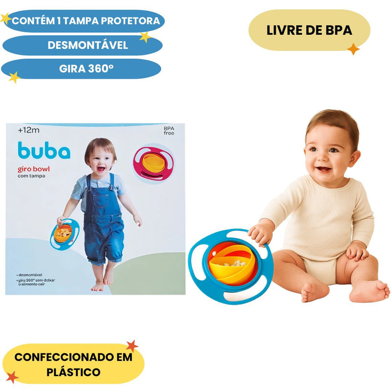 Prato Mágico Giro Azul Bebê Infantil Mamãe Maternidade Bowl BPA Free Buba Introdução Alimentar