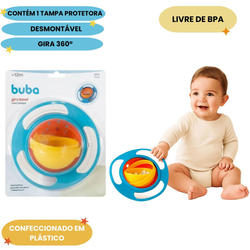 Prato Mágico Giro Azul Bebê Infantil Mamãe Maternidade Bowl BPA Free Buba Introdução Alimentar