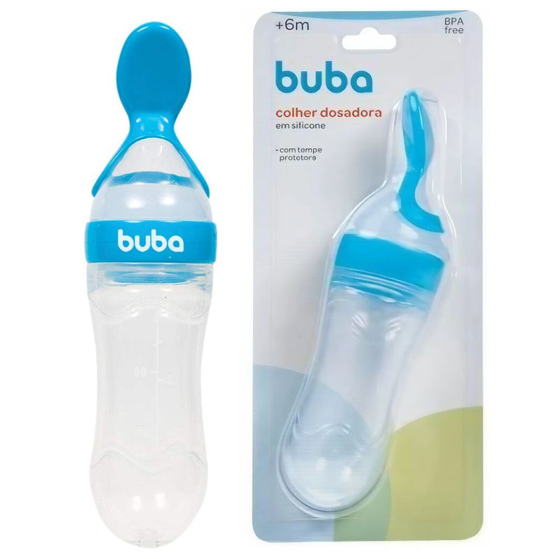 Colher Dosadora Com Apoio Azul Papinha Silicone Bebê Mamadeira Comida Infantil Leite Buba Megalomania