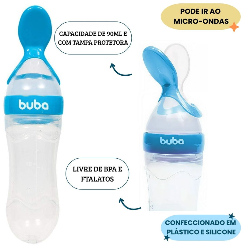 Colher Dosadora Com Apoio Azul Papinha Silicone Bebê Mamadeira Comida Infantil Leite Buba Megalomania