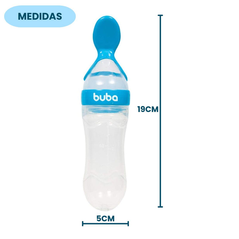 Colher Dosadora Com Apoio Azul Papinha Silicone Bebê Mamadeira Comida Infantil Leite Buba Megalomania