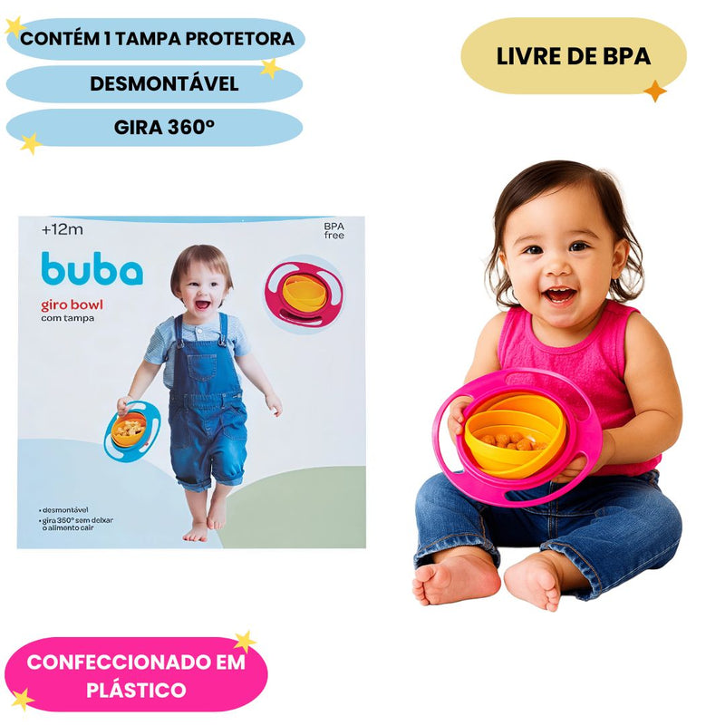 Prato Mágico Giro Rosa Bebê Infantil Mamãe Maternidade Bowl BPA Free Buba Introdução Alimentar