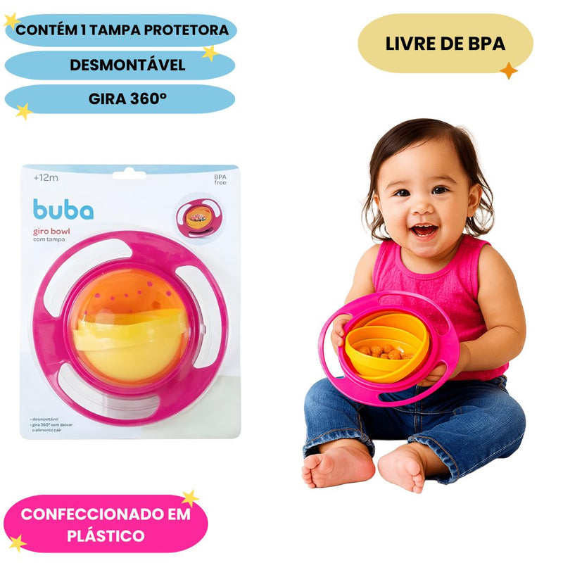 Prato Mágico Giro Bowl Rosa Buba Introdução Alimentar Bebê Maternidade Fruta