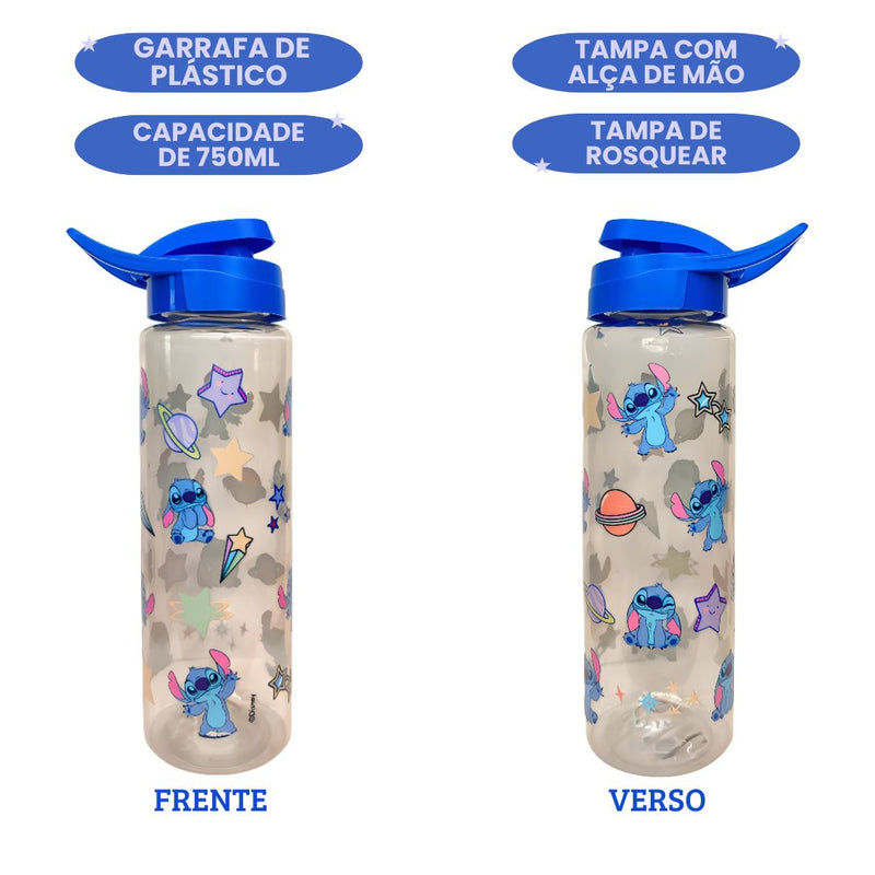 Garrafa Squeeze 750ml Stitch Disney Passeio Diversão Volta as Aulas Academia Transparente