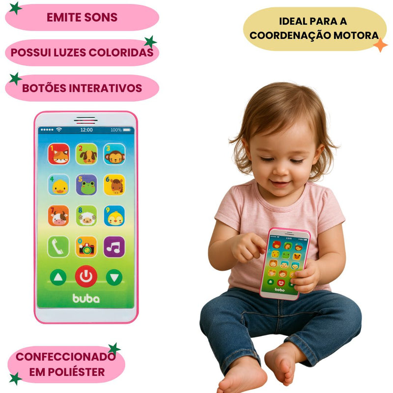 Celular Brinquedo Bebê Menino Menina Educativo Com Sons Buba Rosa