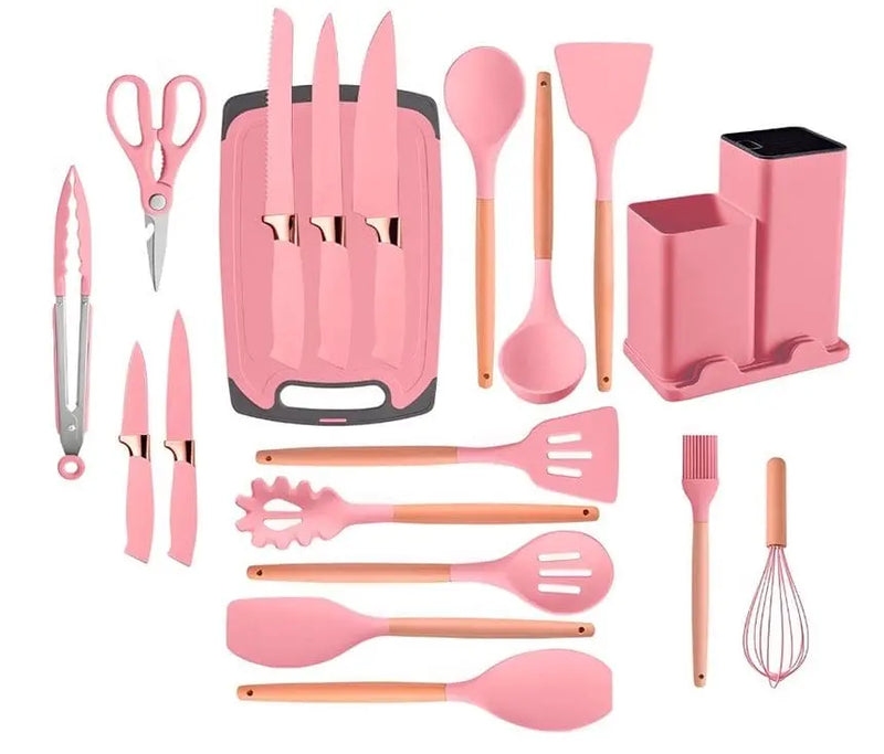 Kit de Utensílios de Cozinha Culinária Rosa Espátula Colher Ke Home Megalomania
