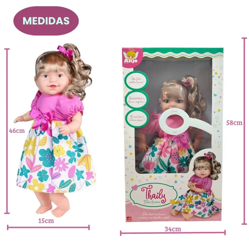 Brinquedo Boneca Thaily Fala Frases Laçinhos Vestido Infantil Menina Dia Das Crianças Angel Toys