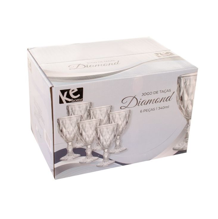 Taça Água Diamante 6UN 340ML Cozinha Bebidas Ke Home