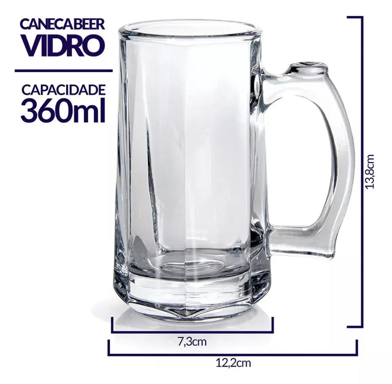 Caneca de Vidro Suco Café Cozinha 360ML Ke Home Megalomania