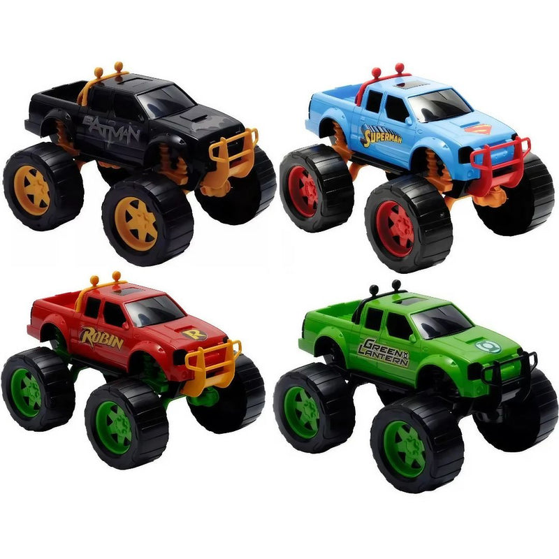 Brinquedo Veículo Roda Livre Strong Truck Picape Liga Justiça Superman Batman Lanterna Verde Robin Megalomania