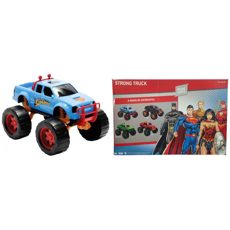 Brinquedo Veículo Roda Livre Strong Truck Picape Liga Justiça Superman Batman Lanterna Verde Robin Megalomania