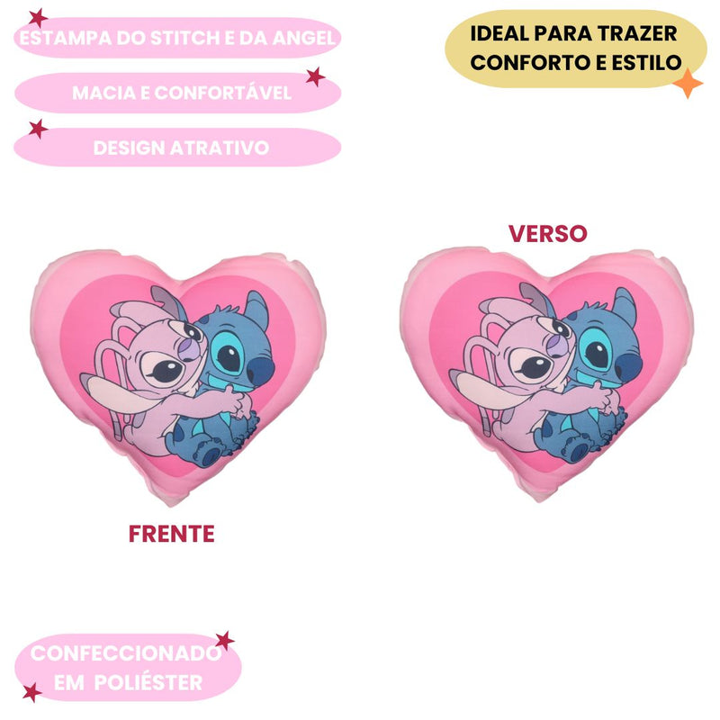 Almofada Coração Stitch Angel Romance Love Decoração Presente Namorados Disney