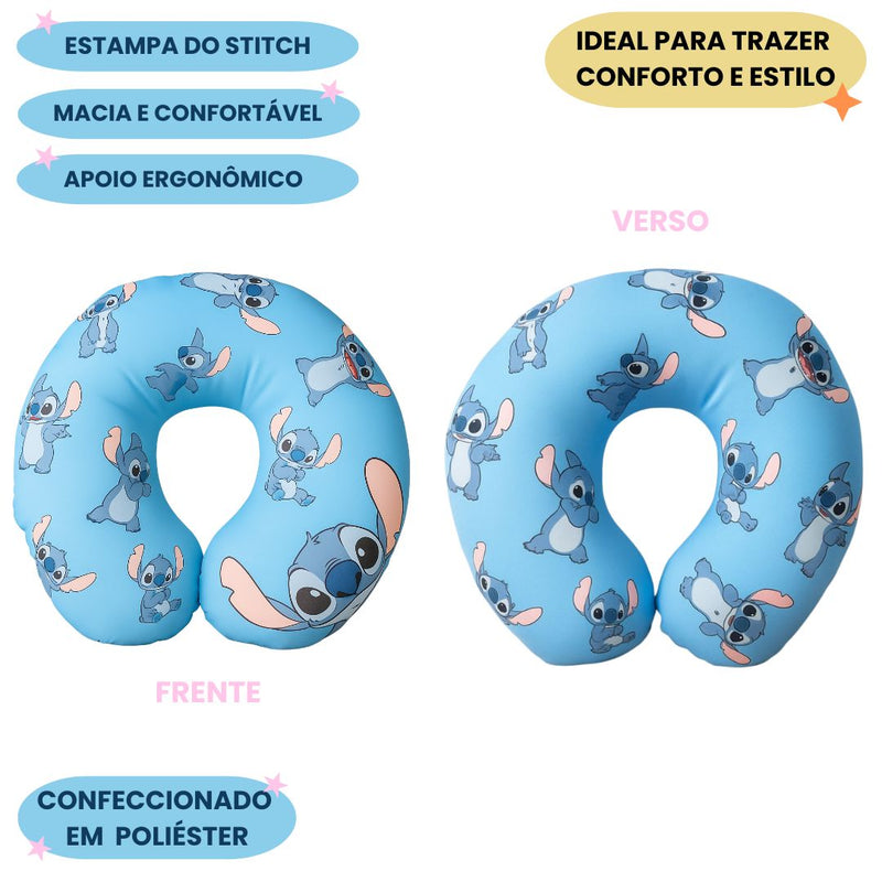 Almofada de Pescoço Stitch Viagem Descanso Leitura Disney Fofura Maciez Ergonômica Aventura