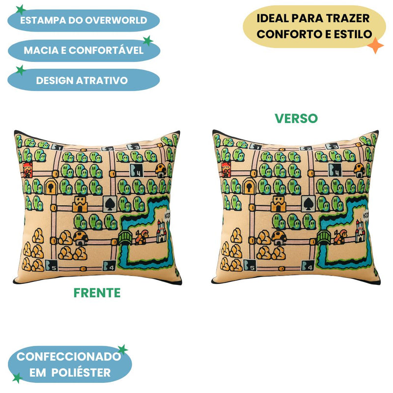 Almofada Quadrada Mapa do Mario World Nintendo Game Coleção Presente Decoração Megalomania