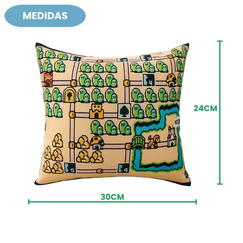 Almofada Quadrada Mapa do Mario World Nintendo Game Coleção Presente Decoração Megalomania