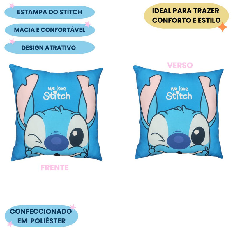 Almofada Quadrada We Love Stitch Decorativa Presente Dia dos Namorados Criativo Amor