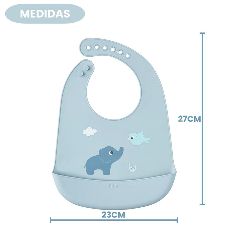 Babador em Silicone Pega Migalhas Azul Alimentação Bebê Mamãe Buba