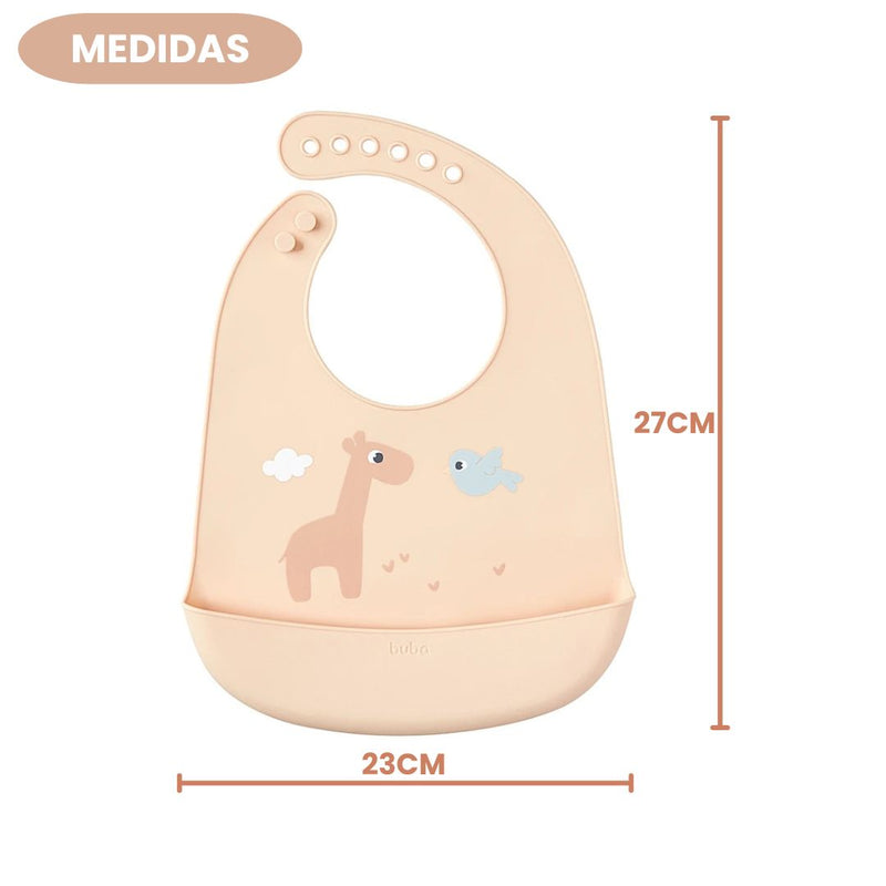 Babador em Silicone Pega Migalhas Bege Alimentação Bebê Mamãe Buba