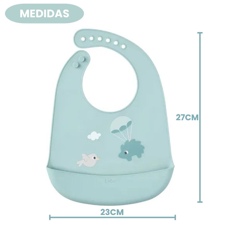 Babador em Silicone Pega Migalhas Verde Alimentação Bebê Mamãe Buba