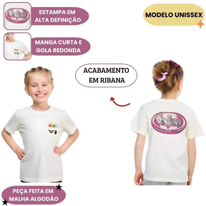 Camiseta Infantil Batman Feminina Dc Comics Super Heroi Liga Da Justiça Roupa Baby Look Manga Curta Algodão