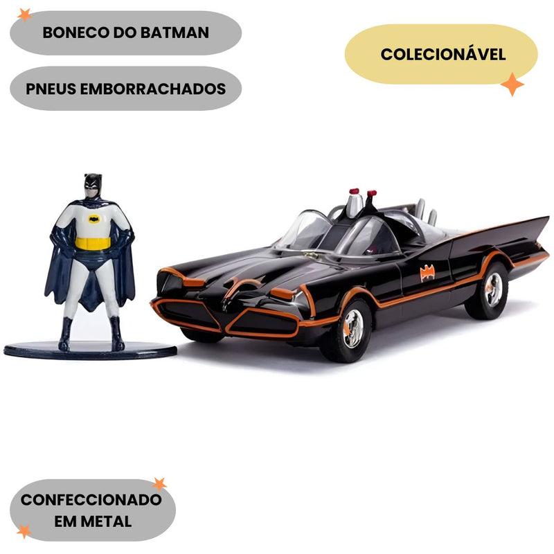Brinquedo Batmobile e Batman Robin Classic TV DC Miniatura Jada Séries Colecionável Geek