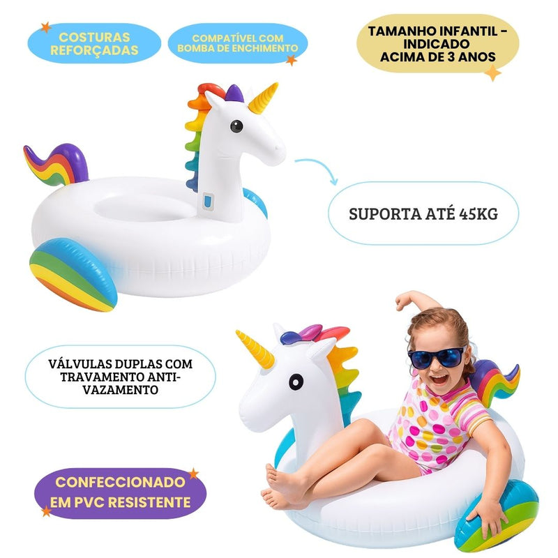 Boia Inflável Infantil Unicórnio Verão 132CM x 110CM Piscina Mar Criança Férias Ponto Criativo