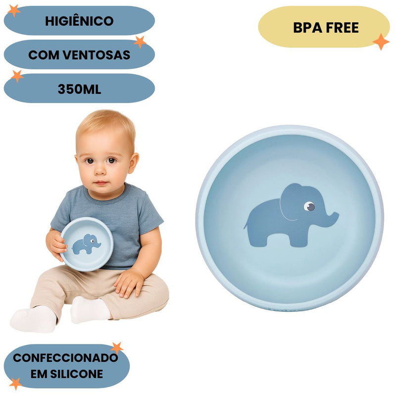 Bowl Silicone Azul Ventosa Cloudy Bebê Infantil Introdução Alimentar Mamãe BPA Free Maternidade Buba