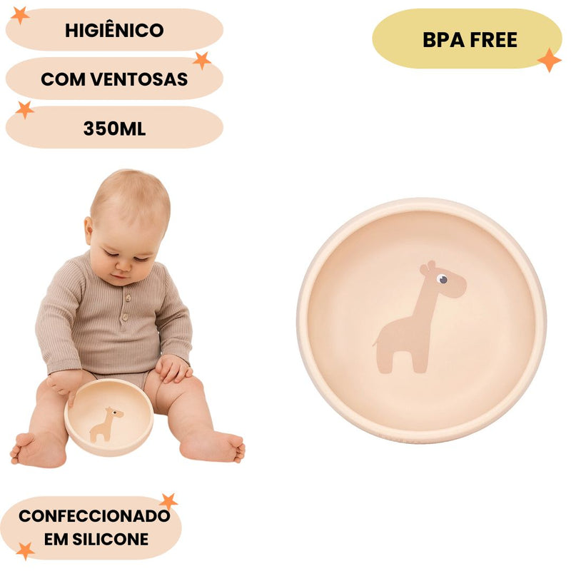 Bowl Silicone Bege Ventosa Cloudy Bebê Infantil Introdução Alimentar Mamãe BPA Free Maternidade Buba