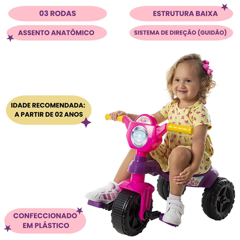 Motoquinha Motoca Triciclo Velotrol Infantil Criança Menina Pedal Apoio Pés Empurrador Rosa Infantil Ponto Criativo