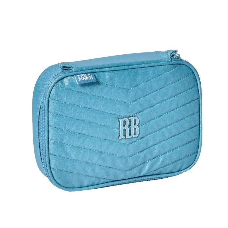 Kit Mochila de Carrinho Mala Bolsa Lancheira Térmica Duas Alças Estojo Box Azul Rebecca Bonbon Escolar Feminino  Juvenil Clio Megalomania