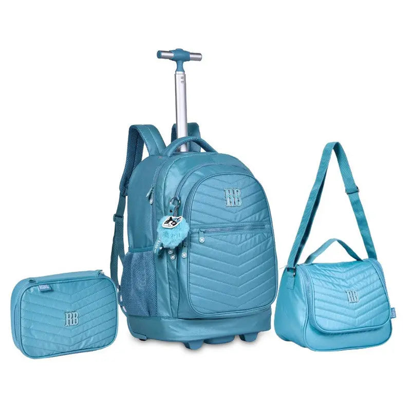 Kit Mochila de Carrinho Mala Bolsa Lancheira Térmica Duas Alças Estojo Box Azul Rebecca Bonbon Escolar Feminino  Juvenil Clio Megalomania