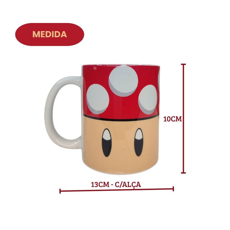 Caneca Cerâmica 350ML Cogumelo Vermelho Super Mario Presente Game Chá Café Leite Megalomania