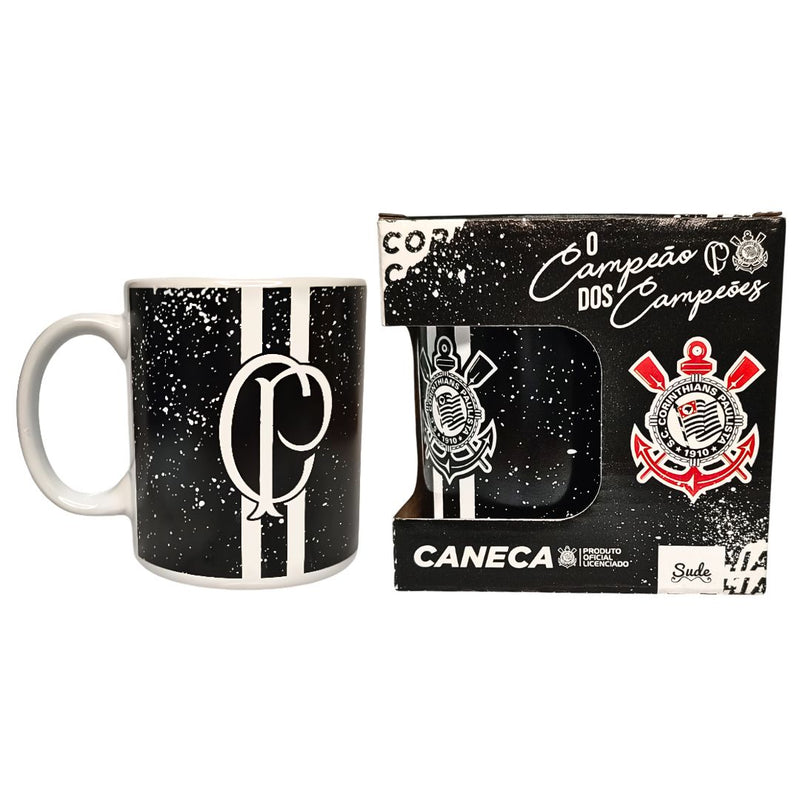Caneca Porcelana Listras Corinthians 300ML Timão Futebol Café Leite Chá Pai Presente