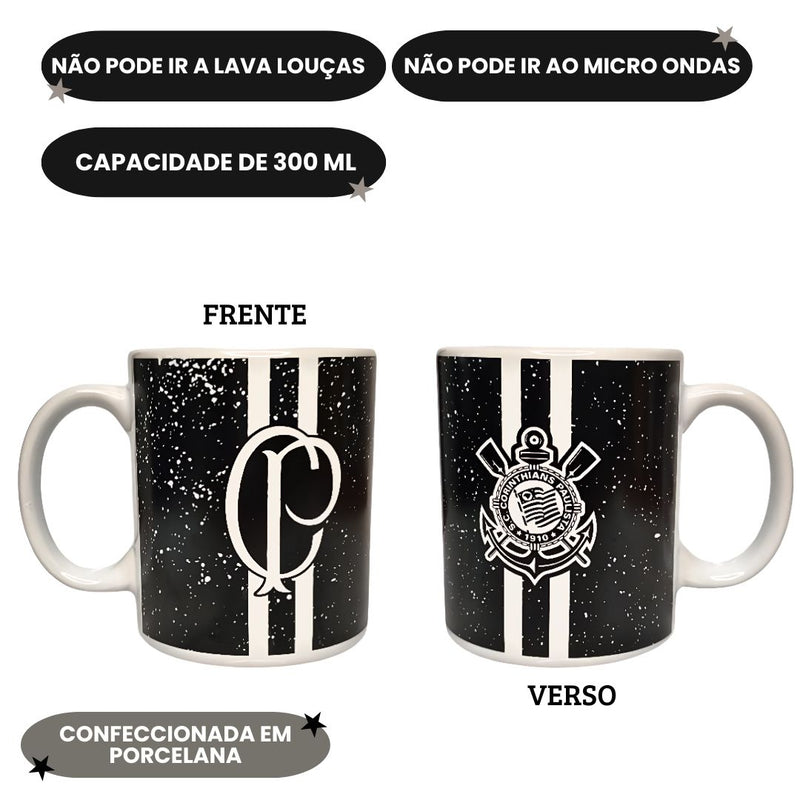 Caneca Porcelana Listras Corinthians 300ML Timão Futebol Café Leite Chá Pai Presente