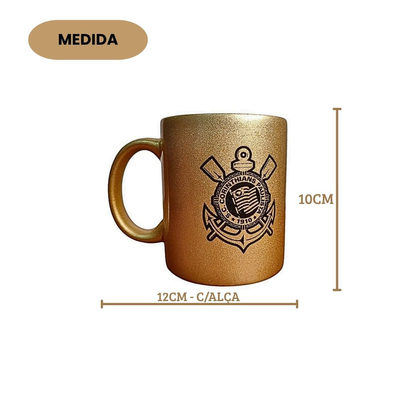 Caneca Dourada Corinthians Porcelana 300ml Timão Futebol Pai Presente Café Leite