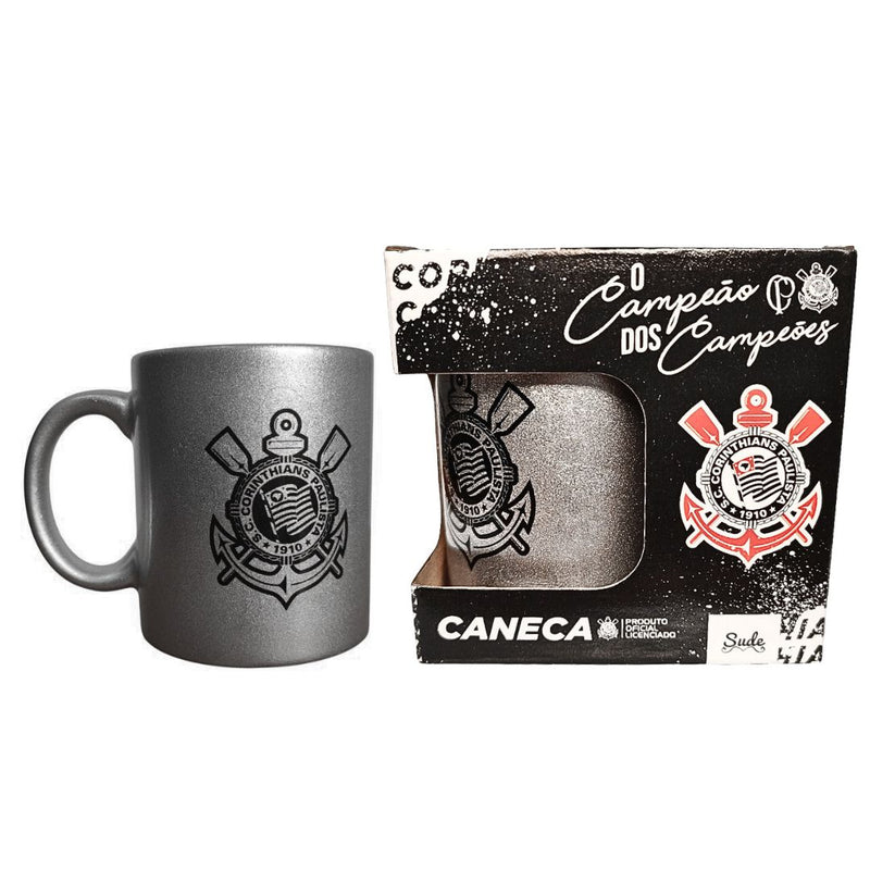Caneca Prateada Corinthians Porcelana 300ml Timão Futebol Pai Presente Café Leite