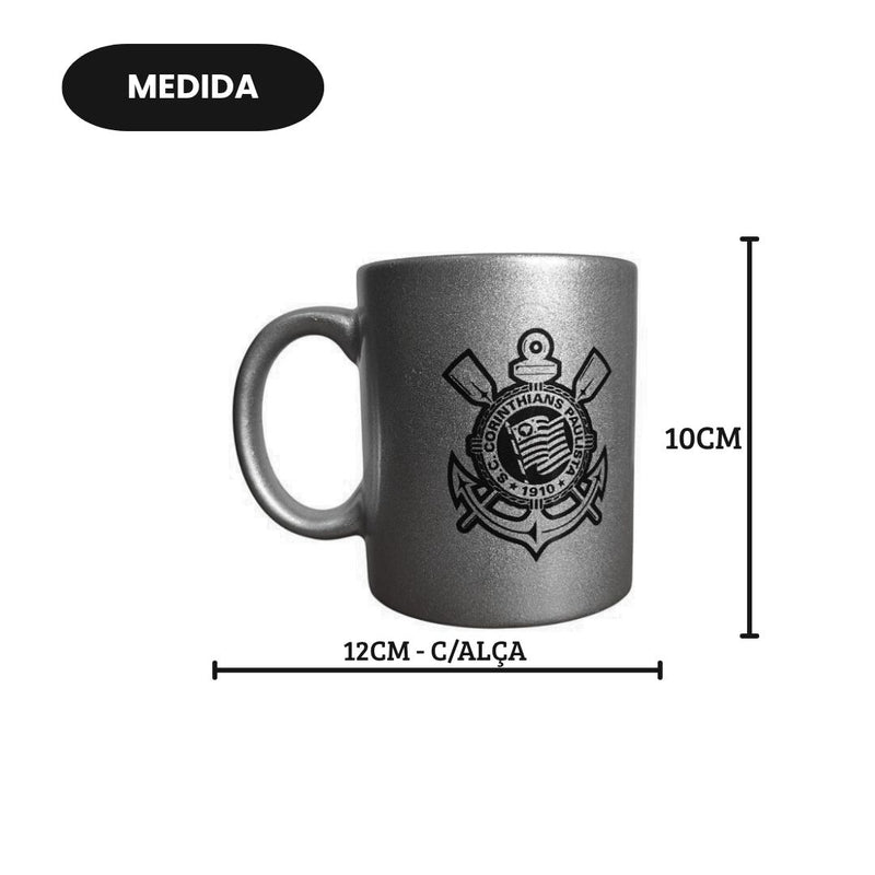 Caneca Prateada Corinthians Porcelana 300ml Timão Futebol Pai Presente Café Leite