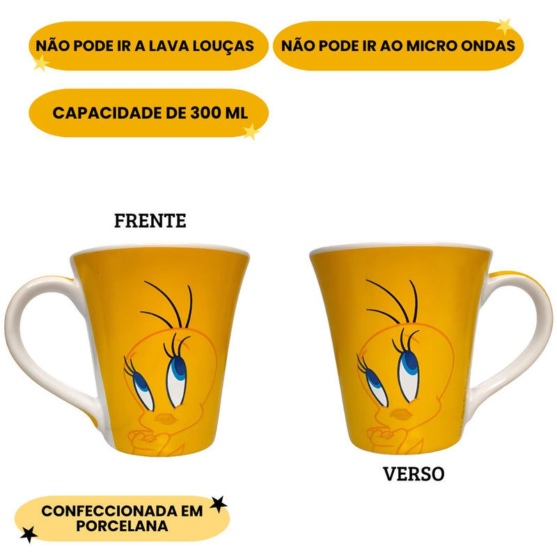 Caneca Piu Piu Looney Tunes Café Chá Presente Colecionável Desenho Porcelana 300ML