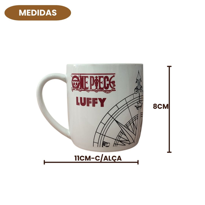 Caneca Cerâmica Club One Piece Luffy Bússola Anime 350ml Coleção Chá Café Presente