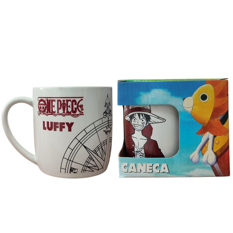 Caneca Cerâmica Club One Piece Luffy Bússola Anime 350ml Coleção Chá Café Presente