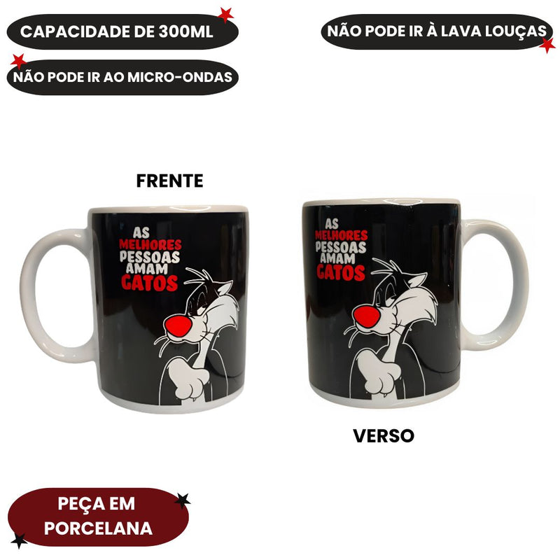 Caneca Frajola Frase As Melhores Pessoas Amam Gato Looney Tunes Café Chá Presente Porcelana 300ml