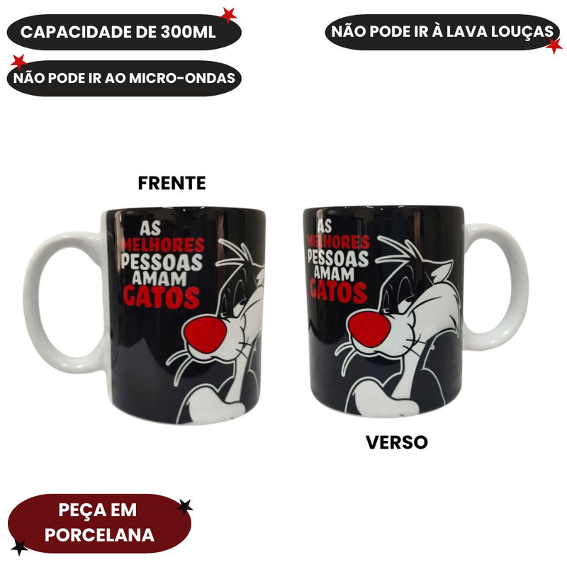 Caneca Frajola Frase As Melhores Pessoas Amam Gato Looney Tunes Café Chá Presente Porcelana 300ml