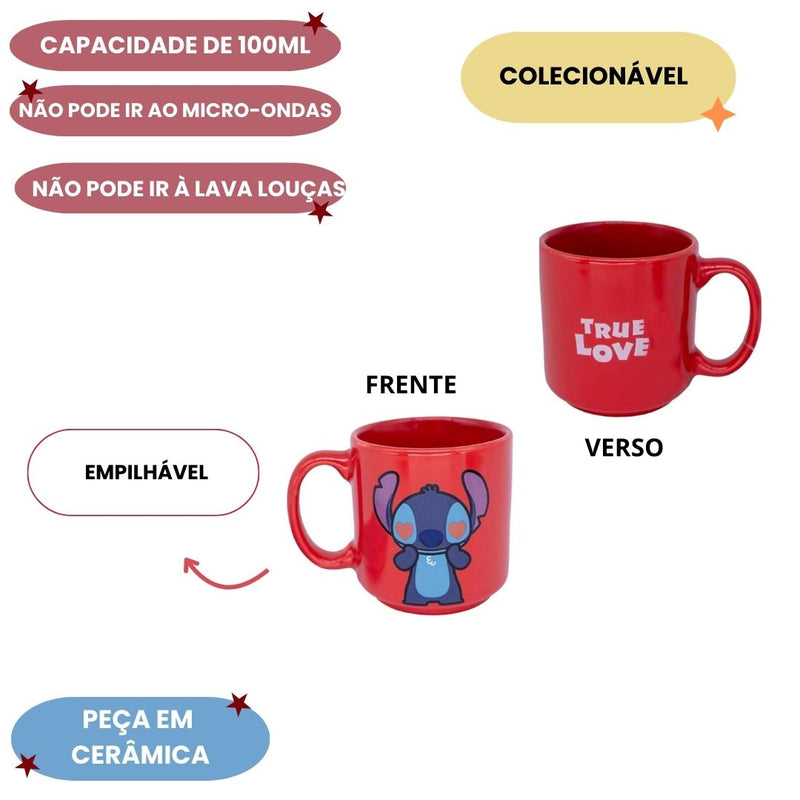 Caneca Mini Tina Stitch True Love Café Zona Criativa Disney Love Presente Colecionável