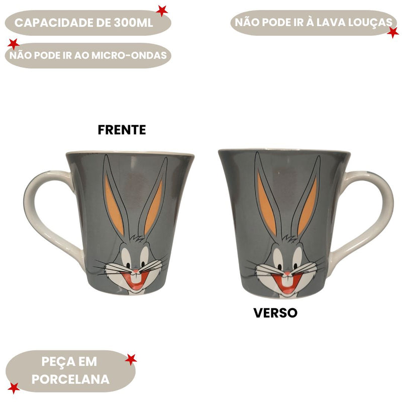 Caneca Pernalonga Looney Tunes 300ML Porcelana Desenho Café Leite Chá Warner Bros Presente