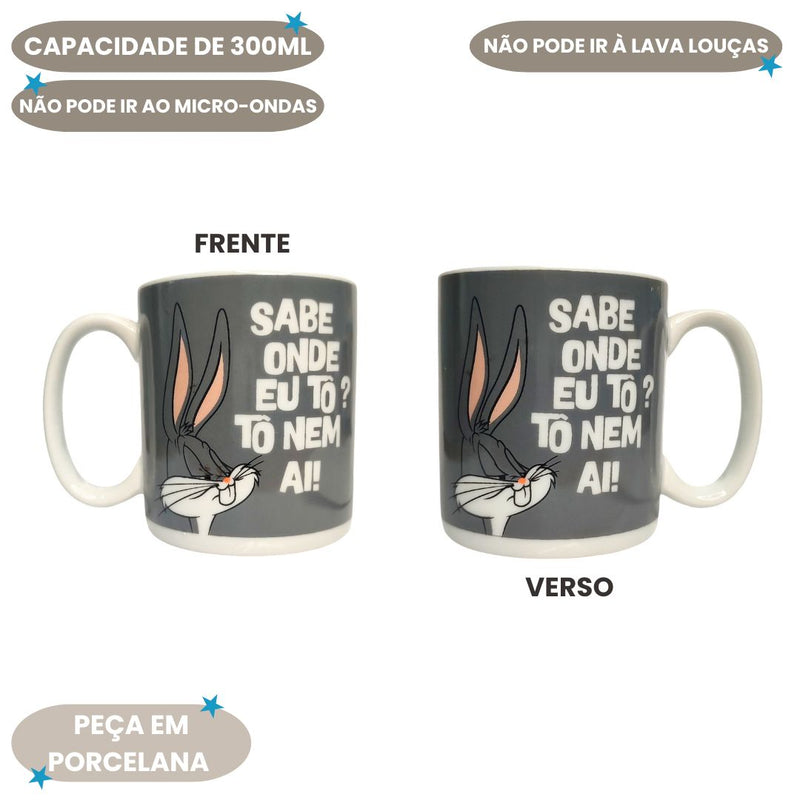 Caneca Pernalonga To Nem Ai Looney Tunes Warner Bros Desenho 300ml Porcelana Chá Café Leite PresenteS 300ML PORCELANA