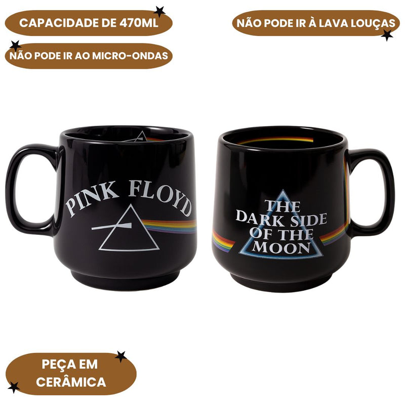 Caneca Cerâmica Wind Pink Floyd Dark Side Of The Moon 470ml Café Presente Colecionável Rock Geek